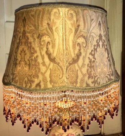 VICTORIAN LAMP SHADE BLACK GOLD VELVET FABRIC SILK BEAD 